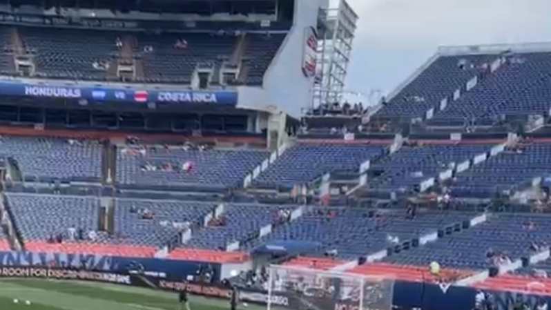 Fan jumps from TV booth that was very high.