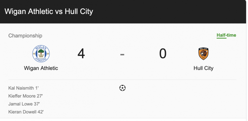 Google was so shocked at the halftime scoreline that it showed the wrong scoreline.