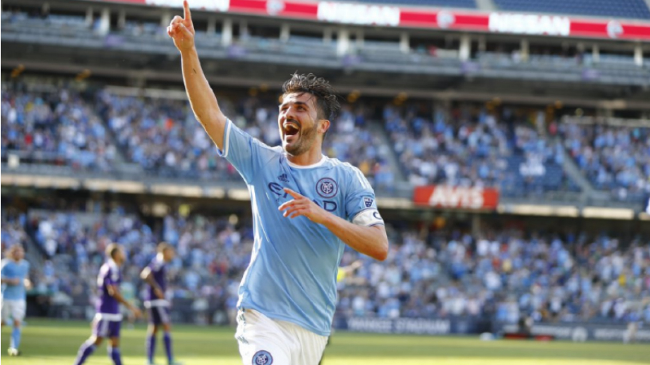 David Villa celebrates his goal