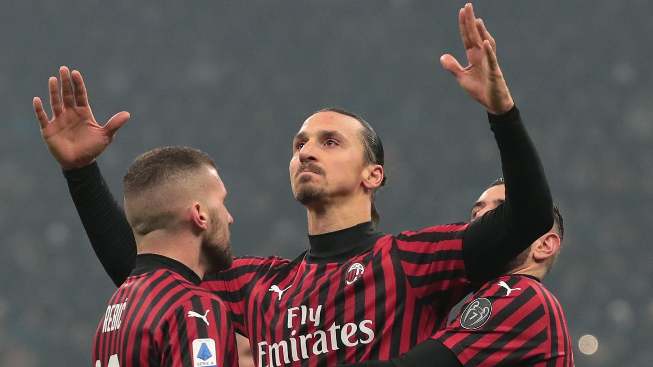 Zlatan Ibrahimovic of AC Milan celebrates his goal 
