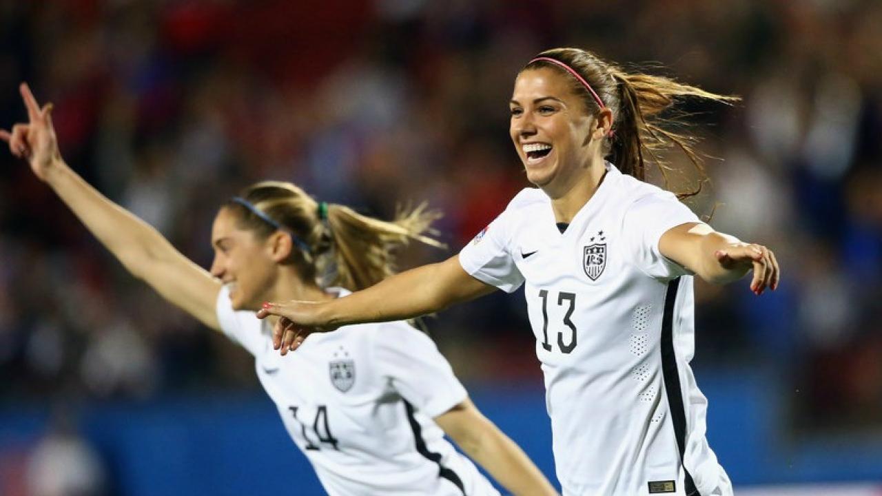 Alex Morgan celebrates the opening goal in Olympic qualifying. 