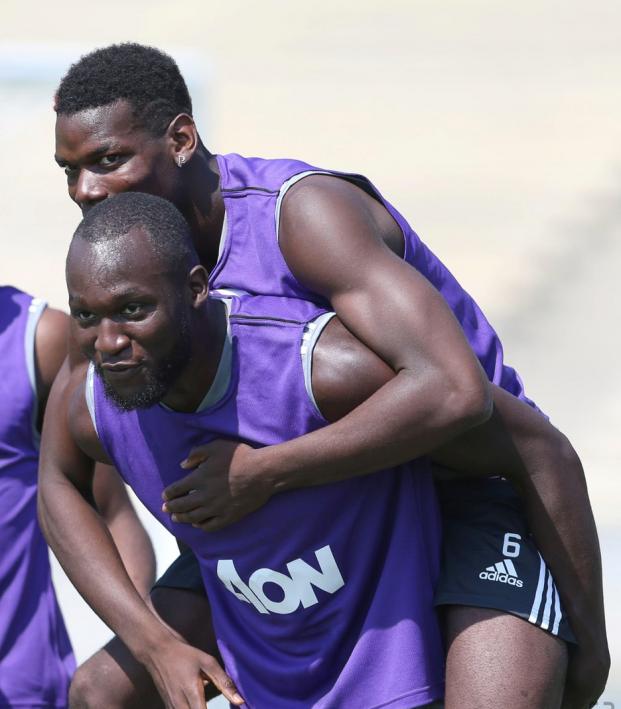 Paul Pogba And Romelu Lukaku In Training Manchester United 