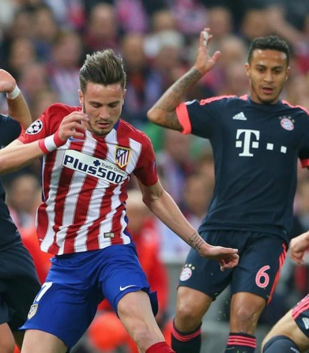 Saúl Ñíguez dances around the Bayern defense for an early 1 - 0 lead. 