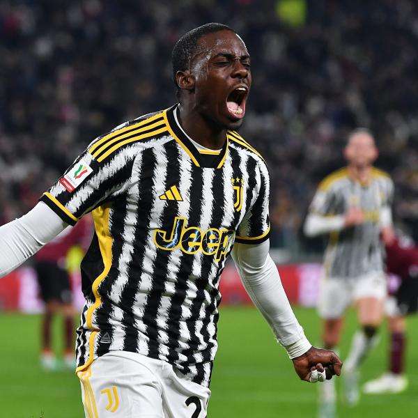 Tim Weah celebrates his first goal in Serie A for Juventus