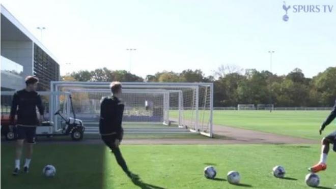 Tottenham players playing crossbar challenge 