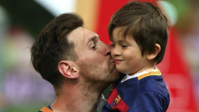 Thiago Messi and his father, Lionel Messi