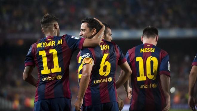 Neymar, Xavi and Messi