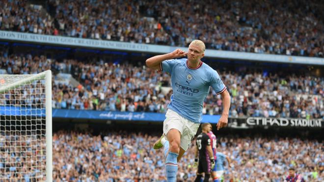 Erling Haaland of Manchester City celebrates another goal