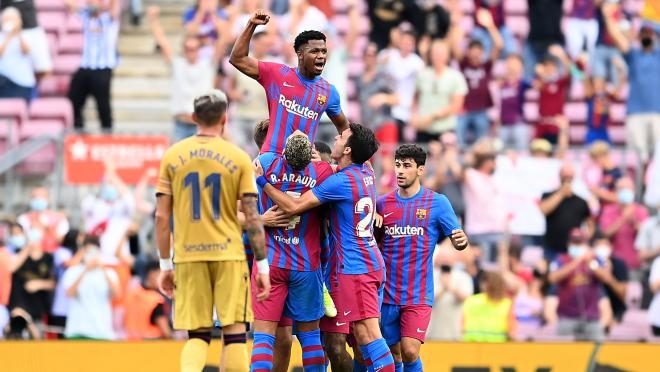 Ansu Fati celebrates his goal