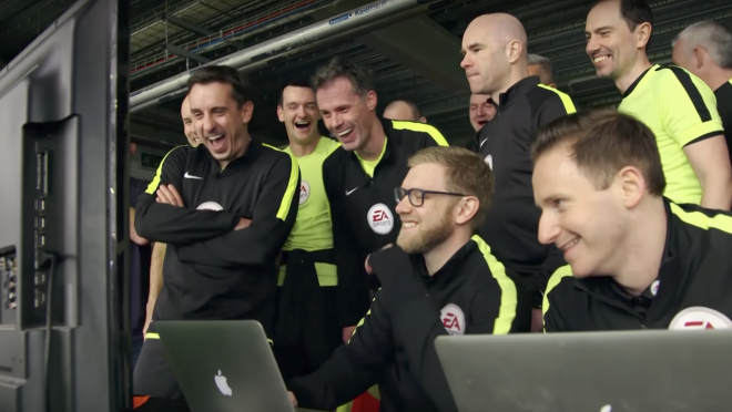 Gary Neville and Jamie Carragher Try To Be Linesmen 