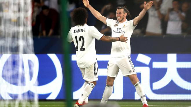 Marcelo and Bale embrace after a Madrid Goal