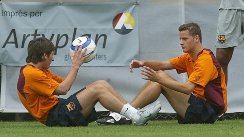 Lionel Messi and Oriel Riera training