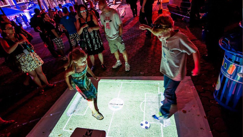 Interactive Floor Display - Kids and Pets Play Virtual Soccer
