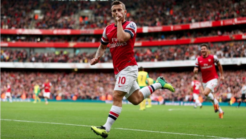 Jack Wilshere celebrates his goal vs Norwich