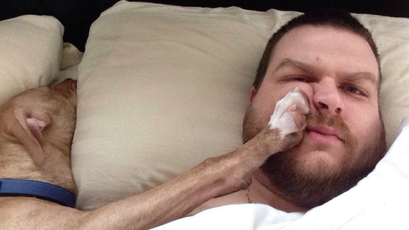Get in amazing shape by not getting bad sleep like this guy who has his dog's paw in his face.